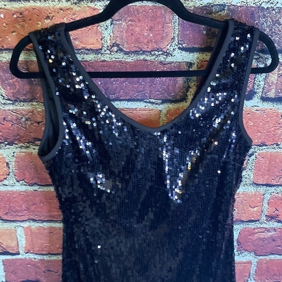 Sandra Venditti Black Sequin Fitted Bodycon Party Sparkle Cocktail Dress Sz M - Picture 5 of 11